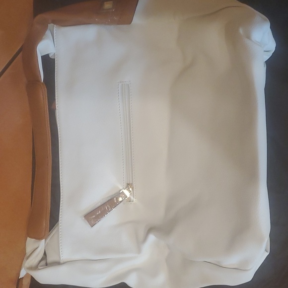 New MG Collection Large White Brown Gold Shoulder Bag - Picture 2 of 4